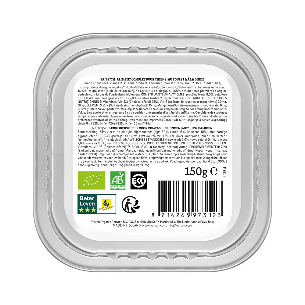 12x Yarrah Bio Hondenvoer Paté Kip - Kalkoen 4 12x Yarrah Bio Hondenvoer Paté Kip - Kalkoen - Afbeelding 2