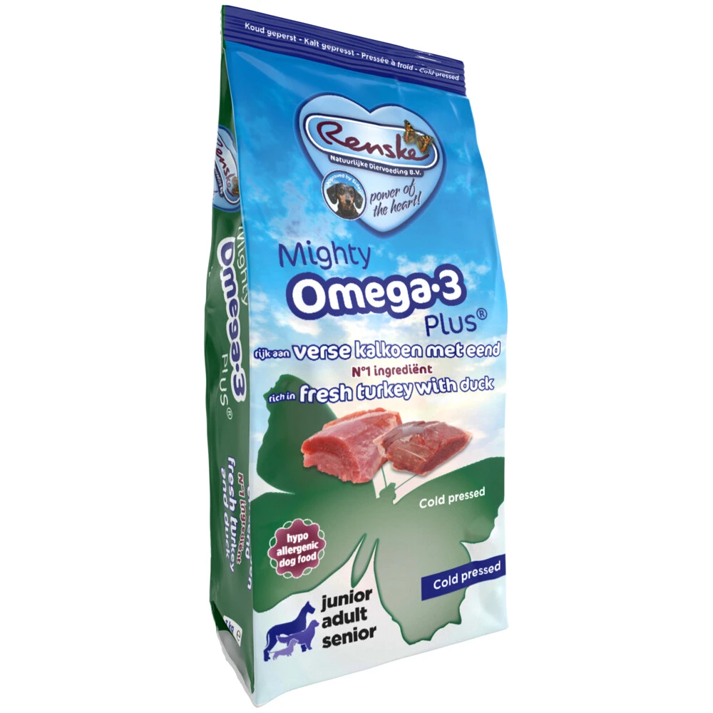Renske Mighty Omega Plus Geperst Hondenvoer Kalkoen - Eend 3 Renske Mighty Omega Plus Geperst Hondenvoer Kalkoen - Eend